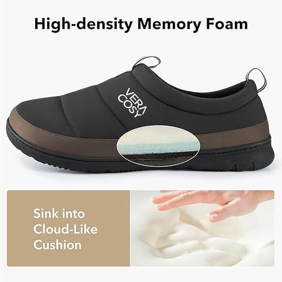 VeraCosy Black Quilted Waterproof Memory Foam House Slippers Size  Men's 13-14 - Picture 2 of 5